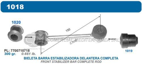 BIELETA DE SUSPENSION CAPEMI RENAULT 18/FUEGO DELANTERA LARGO 148MM