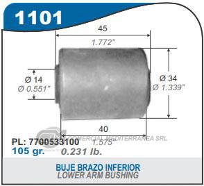 BUJE BRAZO INFERIOR CAPEMI RENAULT 5 14X34X45 MM