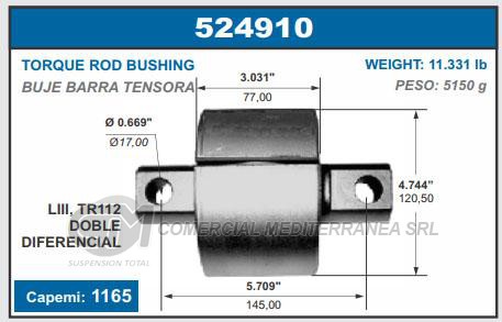 BUJE DE SUSPENSION CAPEMI SCANIA L 111, TR 112 BUJE TENSOR - DOBLE DIFERENCIAL