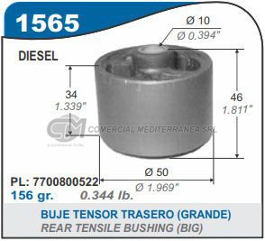 BUJE TENSOR TRASERO RENAULT EXPRESS. CLIO. R19. KANGOO