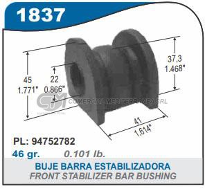 BUJE DE SUSPENSION CAPEMI CHEVROLET AGILE/MONTANA BUJE BARRA ESTABILIZADORA DELANTERA