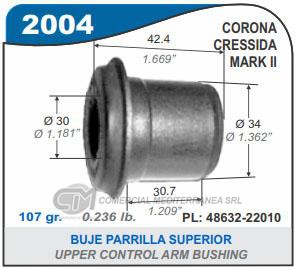 BUJE DE SUSPENSION CAPEMI TOYOTA CORONA BUJE PARRILLA SUPERIOR 15X34X42 MM