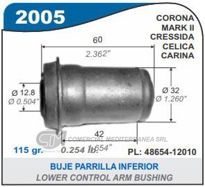 BUJE DE SUSPENSION CAPEMI TOYOTA CORONA BUJE PARRILLA INFERIOR 12X32X60 MM