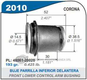 BUJE DE SUSPENSION CAPEMI TOYOTA CORONA BUJE PARRILLA INFERIOR DELANTERA 14X38X52 MM