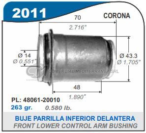 BUJES SUSPENSION TOYOTA CORONA BUJE PARRILLA INFERIOR DELANTERA