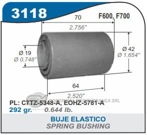 BUJE DE SUSPENSION CAPEMI FORD F600/F700 / METALFOR FUMIGADORA BUJE ELASTICO 19X43X64/