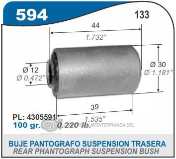 BUJE DE SUSPENSION CAPEMI FIAT 133 BUJE PANTOGRAFO SUSPENSION TRASERA 12X30X44 MM
