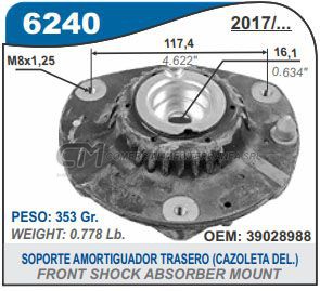 CAZOLETA DE SUSPENSION CAPEMI CHEVROLET CRUZE 16/.. CAZOLETA DE SUSPENSION DELANTERA SIN R