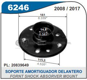 CAZOLETA DE SUSPENSION CAPEMI CHEVROLET CAPTIVA 10/.. CAZOLETA AMORTIGUADOR DELANTERO SIN