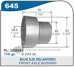BUJE EJE DELANTERO CAPEMI JEEP GLADIATOR 28.5X83X60X70 MM