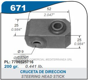 COLUMNAS DE DIRECCION RENAULT 12/18 CRUCETA DE DIRECCION DE ALUMINIO EMBUJADA 9X52