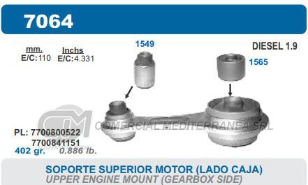 SOPORTE DE CAJA CAPEMI RENAULT CLIO/MEGANE/ SCENIC PALIER LARGO/EXPRESS/R19 SOPORTE