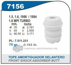 TOPES DE SUSPENSION CAPEMI FIAT UNO/DUNA/FIORINO TOPE AMORTIGUADOR DELANTERO