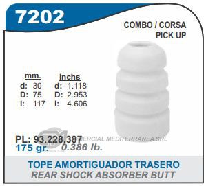 FUELLE DE TRANSMISION CAPEMI CHEVROLET CORSA PICK UP 1.6-1.7 D TOPE AMORTIGUADOR TRASERO