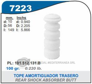 FUELLE DE TRANSMISION CAPEMI VOLKSWAGEN GOLF GL-GLX-GTI 94-98 TOPE AMORTIGUADOR TRASERO