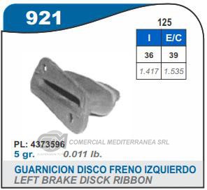 VARIOS SUSPENSION CAPEMI FIAT REGATA/128/133/600 GUARNICION DISCO DE FRENO IZQUIERDO