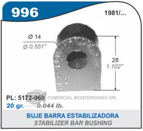 BUJE BARRA ESTABILIZADORA TRASERA CAPEMI PEUGEOT 404/504/505 