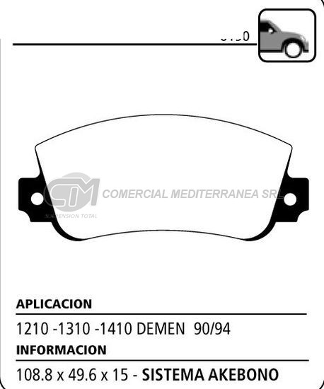 PASTILLA DE FRENOS LITTON RENAULT 12 (BANANITA) (METALICA)