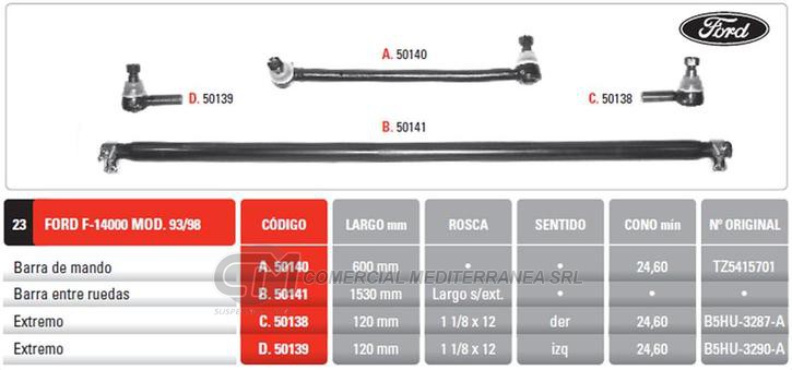 EXTREMO DE DIRECCION IZQUIERDO F900/F14000-22000/CARGO1215-1722/MT12 LE ISBE 4 MA15/VW12.140-14.150-14.200-14.220-15.160-15.180-16.170-16.170BT-16.180COF-16.210CO