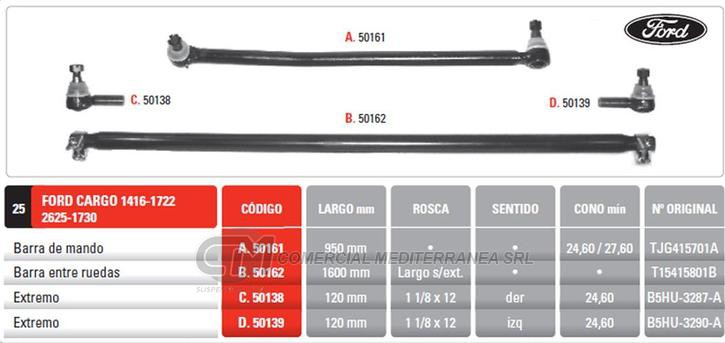 BARRA DE MANDO FORD CARGO 1416 AL 2631 96/11 1517/1932 11/** -VW15160 AL 26310