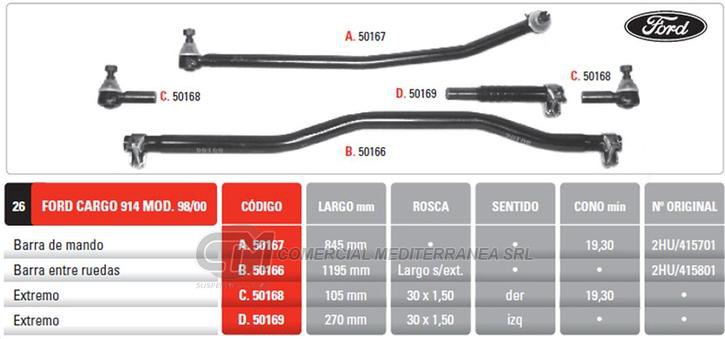 BARRA DE MANDO FORD CARGO 814-815-914-915/VW 7.100E-8.120 04/00 A 10/00-150DE 01/00 A 04/00-OMNIBUS7.100-7.110-7.120-8.120-150
