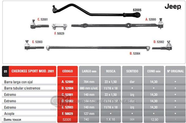 EXTREMO BARRA TUBULAR CHEROKEE SPORT MOD. /2001