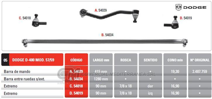 EXTREMO DE DIRECCION DODGE D400 CHEV.4400-6500 DERECHO