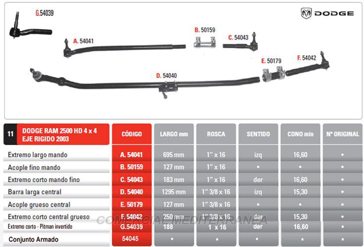 EXTREMO DE DIRECCION DODGE RAM 2500 4X4 LADO PITMAN INVERTIDO