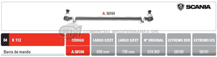 BARRA MANDO SCANIA K 112 PINTARELLI