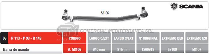 BARRA MANDO SCANIA R 113- P 93- R 143 PINTARELLI