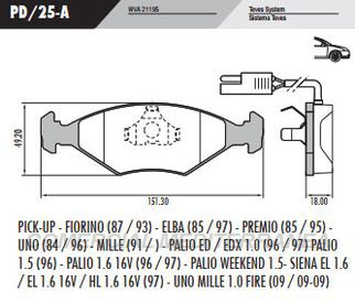 PASTILLA DE FRENOS FRASLE FIAT DUNA/UNO/REGATA/ FIORINO 88/.. DELA