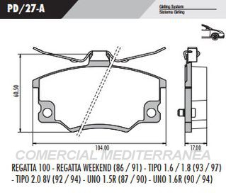 PASTILLA DE FRENOS FRASLE FIAT UNO 87/94/REGATA 100 WEEKEND 86/91/