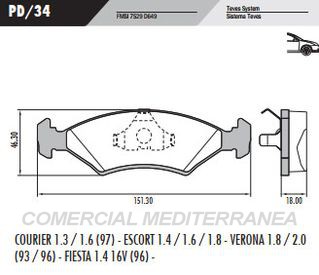 PASTILLA DE FRENOS FRASLE FORD ESCORT/FIESTA/COURIER-VOLKSWAGEN PO