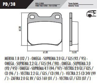 PASTILLA DE FRENOS FRASLE CHEVROLET MERIVA/VECTRA/ZAFIRA 02/..TRAS