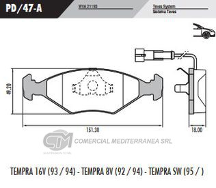 PASTILLA DE FRENOS FRASLE FIAT TIPO 2.0 94/97/TEMPRA 8V 92/94 / 16