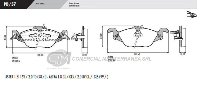 PASTILLA DE FRENOS FRASLE CHEVROLET ASTRA 2.8 8V- ASTRA ROD 14 98/