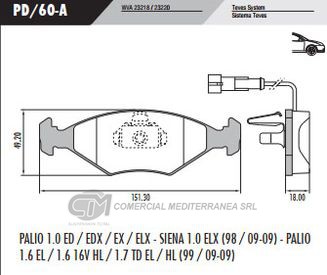 PASTILLA DE FRENOS FRASLE FIAT PALIO 1.0 ED/EDX/EX/ELX / 1.6 EL /