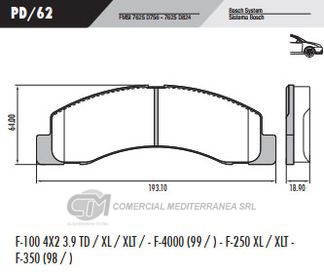 PASTILLA DE FRENOS FRASLE FORD F100 4X2 99/..F250 99/..F4000 02/..