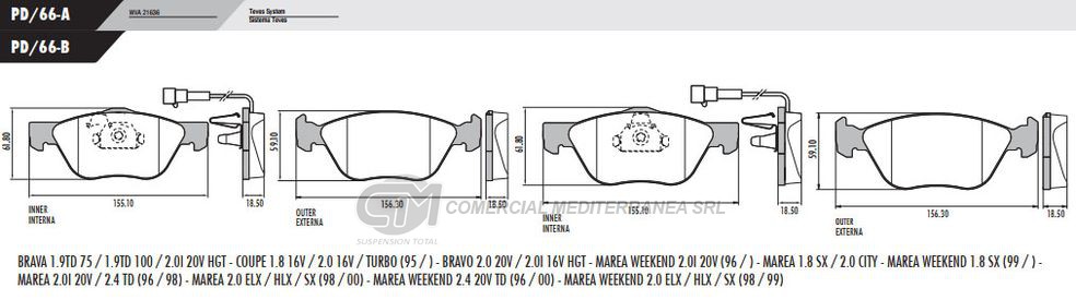 PASTILLA DE FRENOS FRASLE FIAT BRAVA/BRAVO/MAREA-ALFA ROMEO 145 96