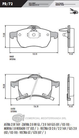 PASTILLA DE FRENOS FRASLE CHEVROLET ASTRA/ZAFIRA 01/../MERIVA/VECT