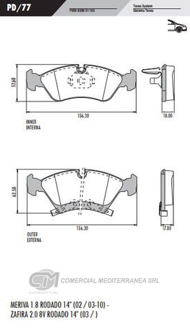 PASTILLA DE FRENOS FRASLE CHEVROLET MERIVA/CORSA II/ZAFIRA 02/09 T