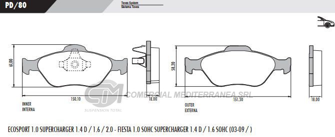 PASTILLA DE FRENOS FRASLE FORD FIESTA 09/../ECOSPORT DELANTERA