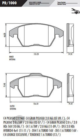 PASTILLA DE FRENOS FRASLE PEUGEOT 3008/5008-CITROEN C4 LOUNGE/DS4