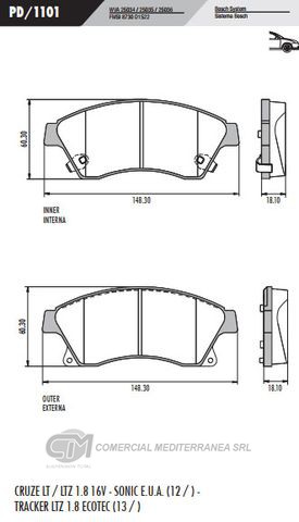 PASTILLA DE FRENOS FRASLE CHEVROLET CRUZE 10/.. / SONIC 12/.. / TR