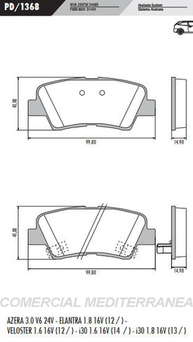 PASTILLA DE FRENOS FRASLE HYUNDAI ELANTRA 1.8 16V - KIA MOTORS CER