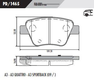 PASTILLA DE FRENOS FRASLE VOLKSWAGEN VENTO-AUDI A3 2010/..TRASERA