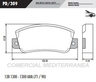 PASTILLA DE FRENOS FRASLE FIAT 128/1500/RENAULT 12/4 DELANTERA