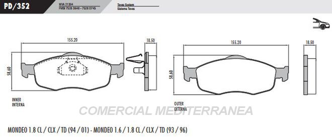PASTILLA DE FRENOS FRASLE FORD MONDEO 1.6/1.8/2.0 16 V GUIA/4X4/SW