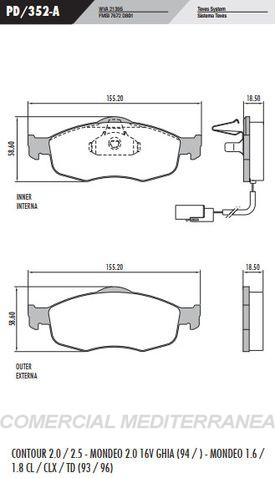 PASTILLA DE FRENOS FRASLE FORD MONDEO 2.0 16V GUIA/ 2.0 16VI GUIA