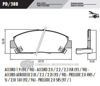 PASTILLA DE FRENOS FRASLE HONDA ACCORD 1.9 96/98/ 2.0 93/98/ 2.2 9